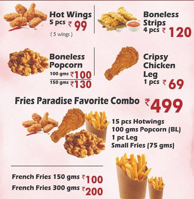 Menu of Fries Paradise, Musheerabad, Hyderabad
