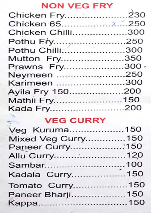 Kerala Cafe menu
