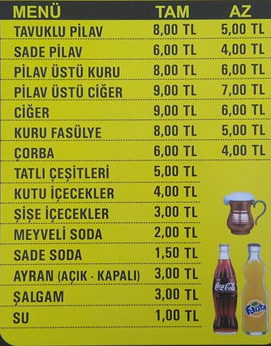 meshur pilavci kemal usta menu