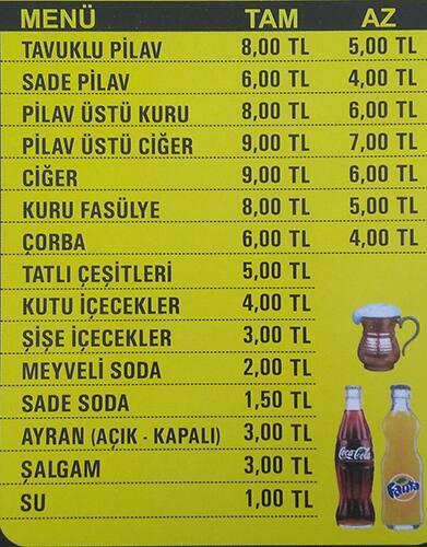 Meshur Pilavci Kemal Usta Menu