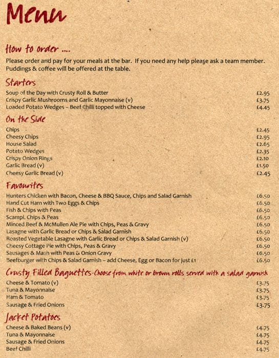 Cricketers - Woodford menu