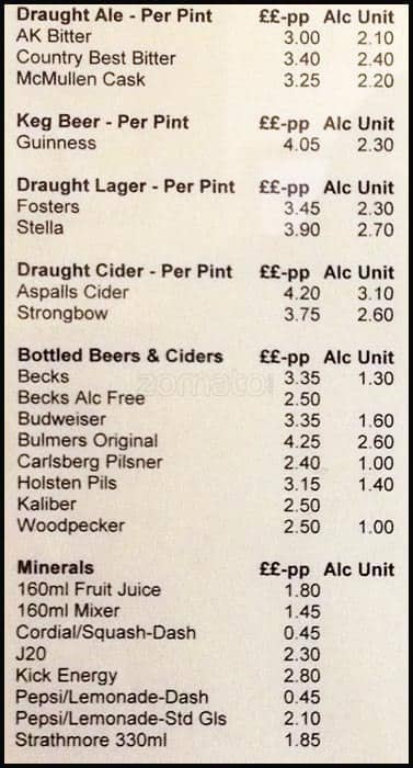 Cricketers - Woodford menu