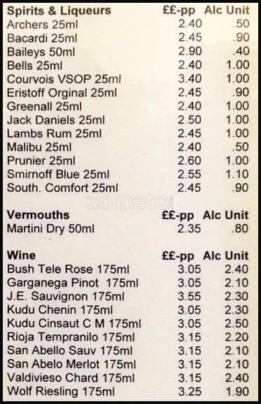 Cricketers - Woodford menu