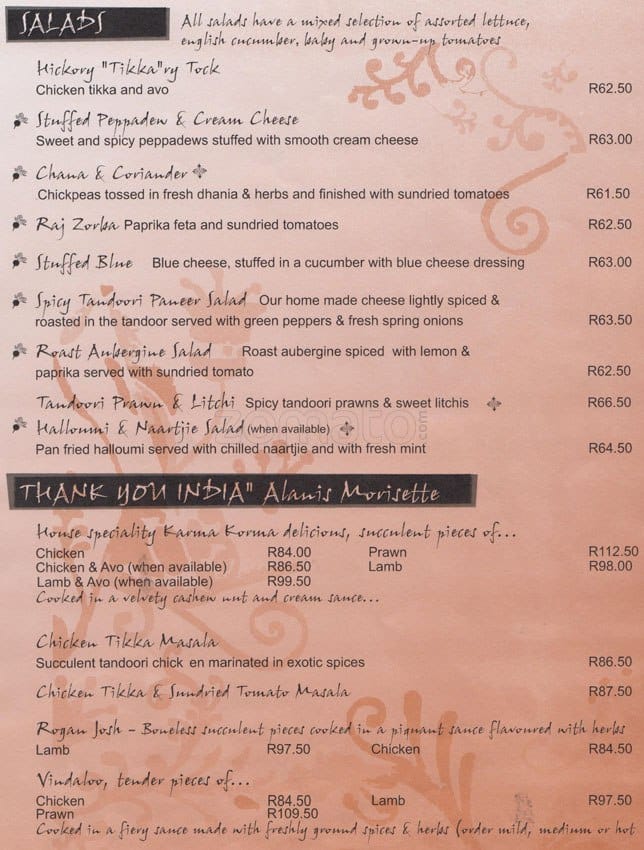 Menu at Karma Restaurant, Randburg, 51 Greenfield Rd