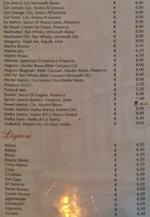 Menu di Caffè Farnese 