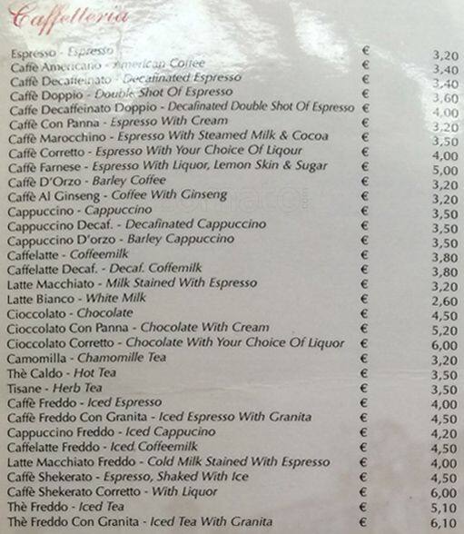 Menu di Caffè Farnese 
