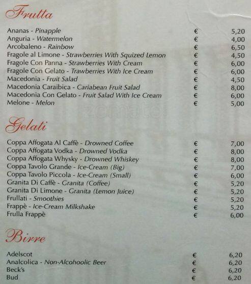 Menu di Caffè Farnese 