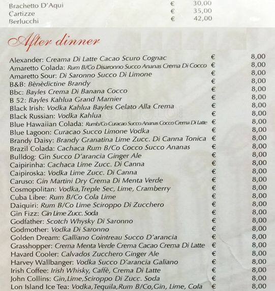 Menu di Caffè Farnese 