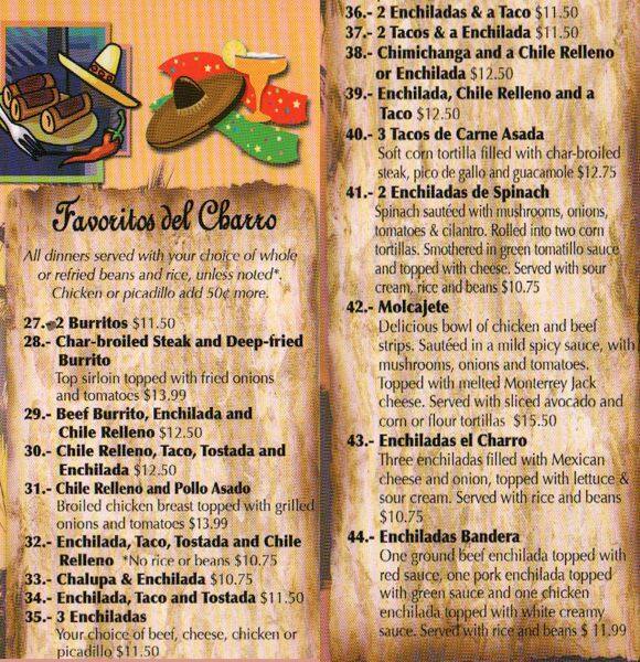Menu at El Charro Grill Mexican Restaurant, Sumner