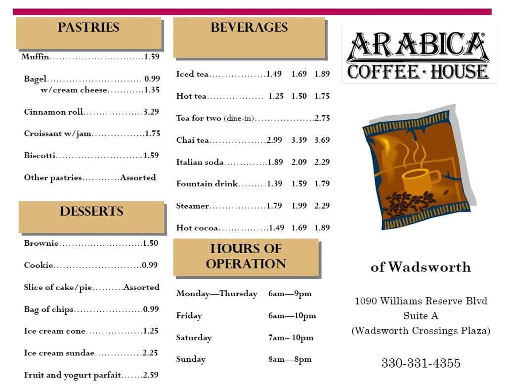 Arabica Cafe Menu Menu For Arabica Cafe Wadsworth Cleveland