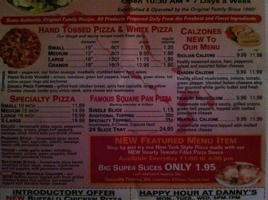 Menu At Danny Jr's Pizza Hoagies Pizzeria, Eighty Four, 46% OFF