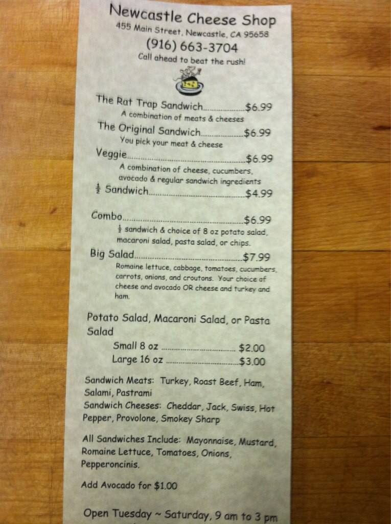 Newcastle Cheese Shop, Newcastle, Sacramento का मेनू Urbanspoon/Zomato