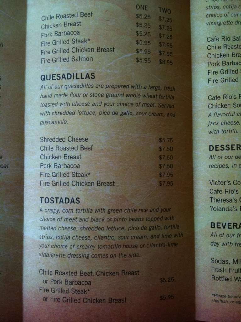 Menu At Cafe Rio Ogden