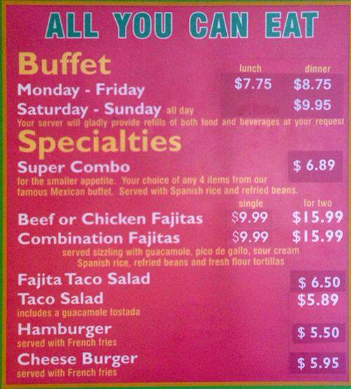 Pancho s Mexican Buffet Menu Urbanspoon Zomato