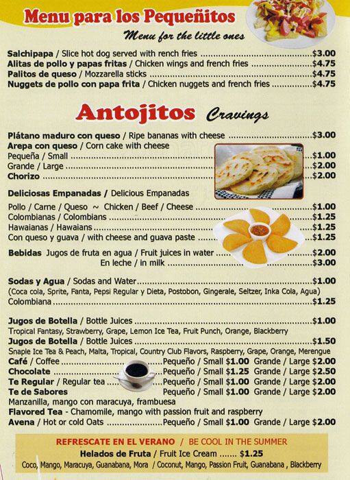 Menu at El Autentico restaurant, New York City