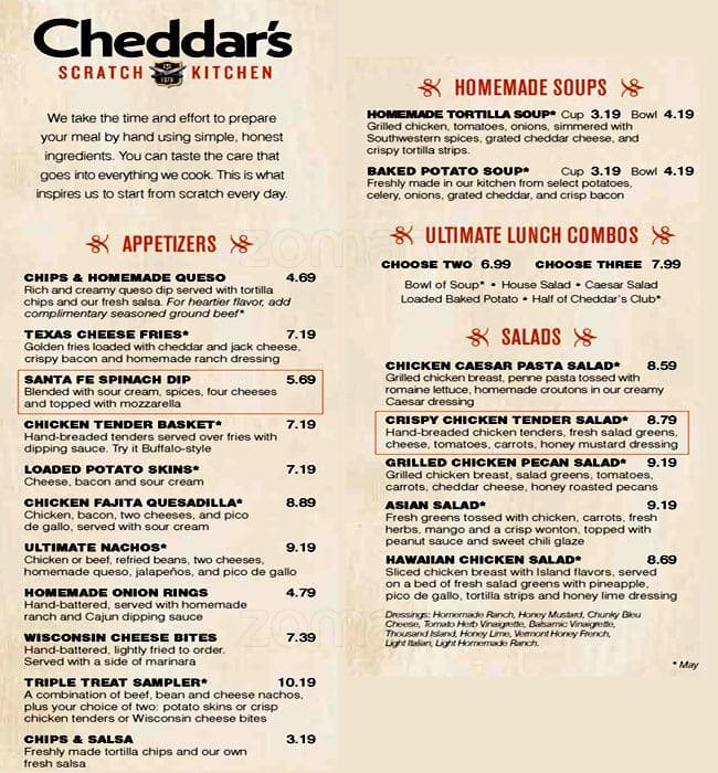 Cheddars Restaurant Menus