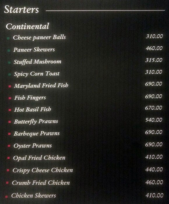 Opal Inn- Restaurant in Nungambakkam, Chennai menu