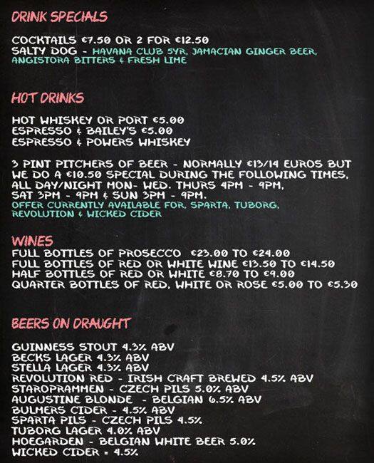 Dice Bar Menu,Menú para Dice Bar, Smithfield, Dublin Zomato Irlanda