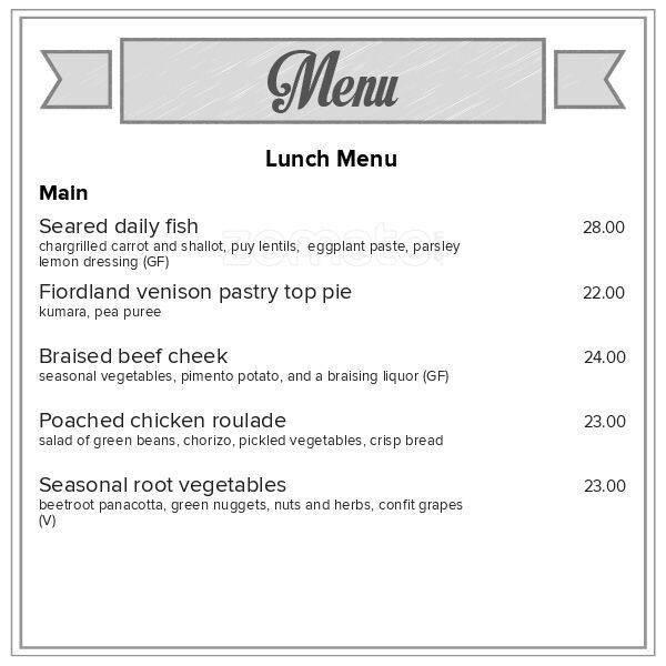 Bracken Restaurant Menu, Menu for Bracken Restaurant, Dunedin Central