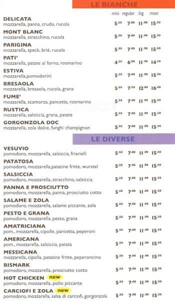 Menu di Pizza Vuoi 