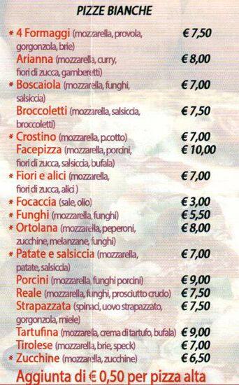 Facepizza Speisekarte