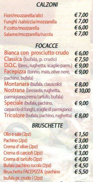 Facepizza Speisekarte