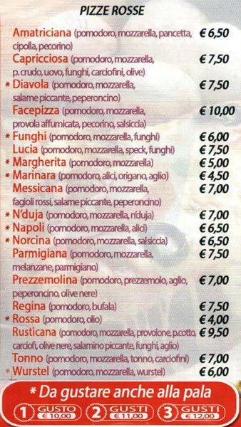 Facepizza Speisekarte
