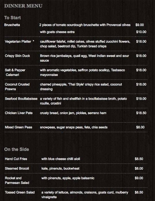 Wet Paint Restaurant Menu, Menu for Wet Paint Restaurant, Bronte ...