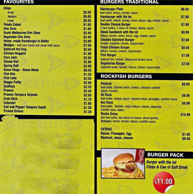 Rockfish Menu, Menu for Rockfish, Maribyrnong, Melbourne Urbanspoon