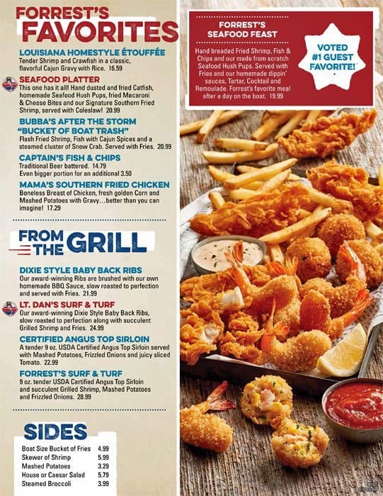 Menu at Bubba Gump Shrimp Co. restaurant, Galveston