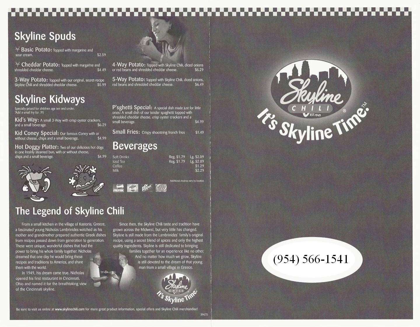 Skyline Chili Menu, Menu for Skyline Chili, Oakland Park/Wilton Manors