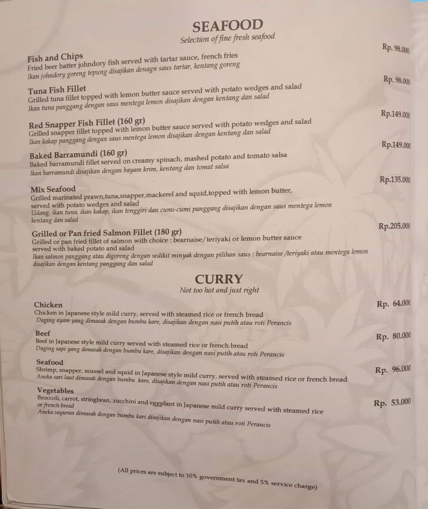 Seminyak Square menu