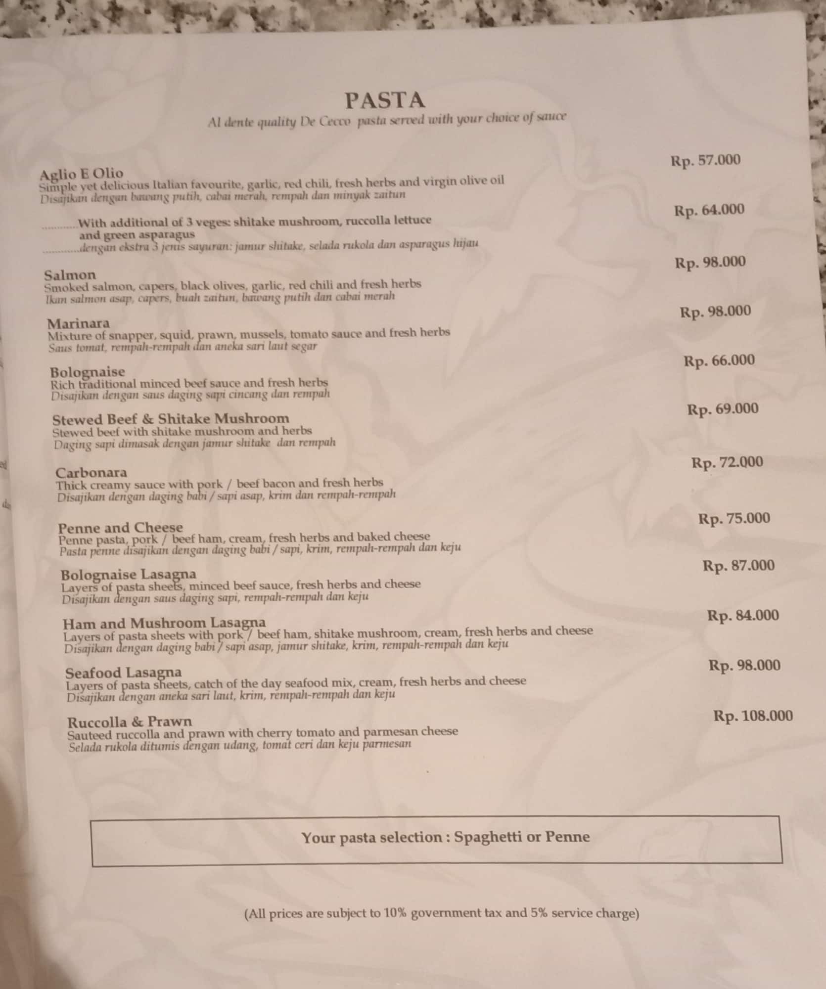 Seminyak Square menu