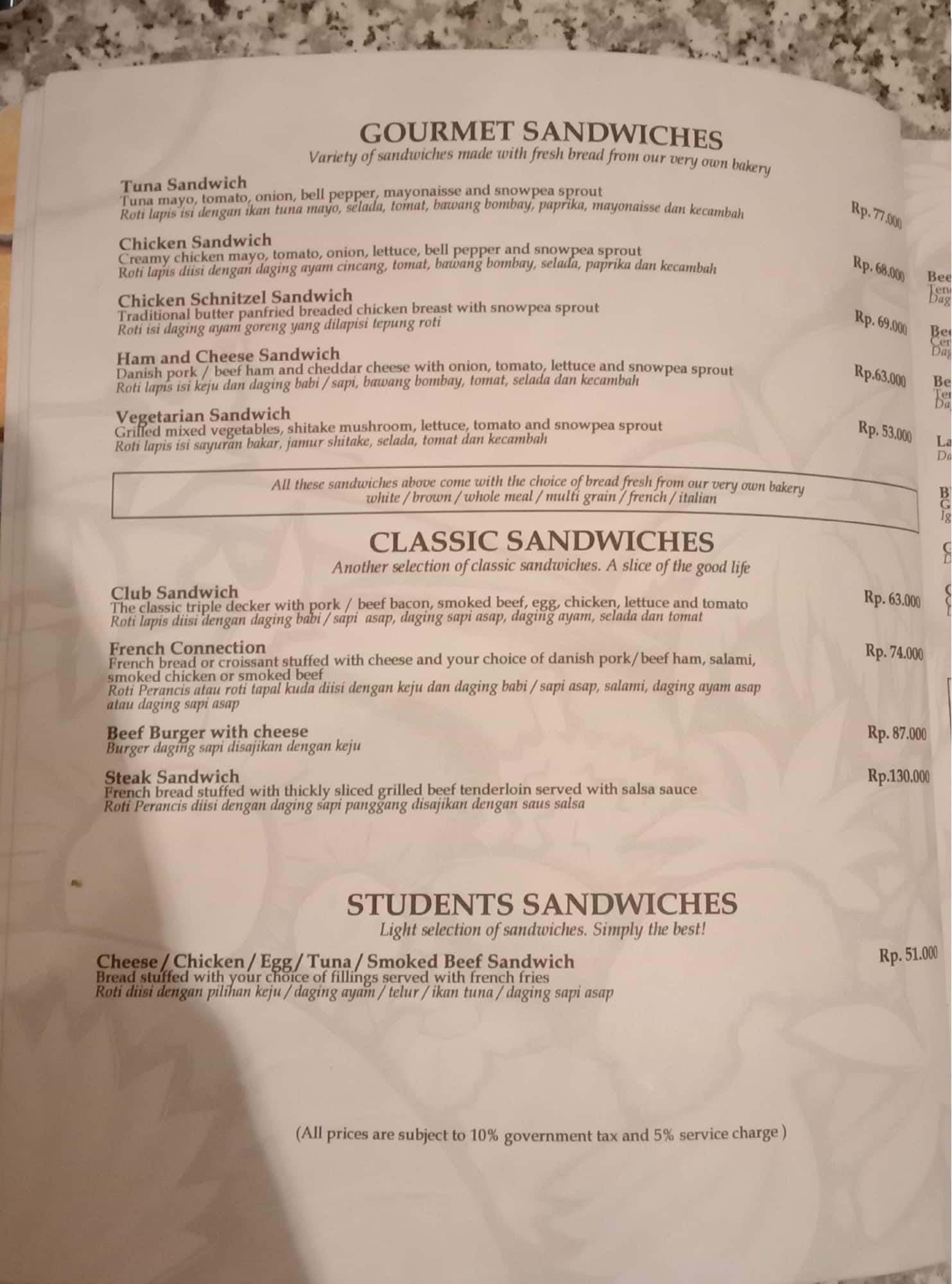 Seminyak Square menu