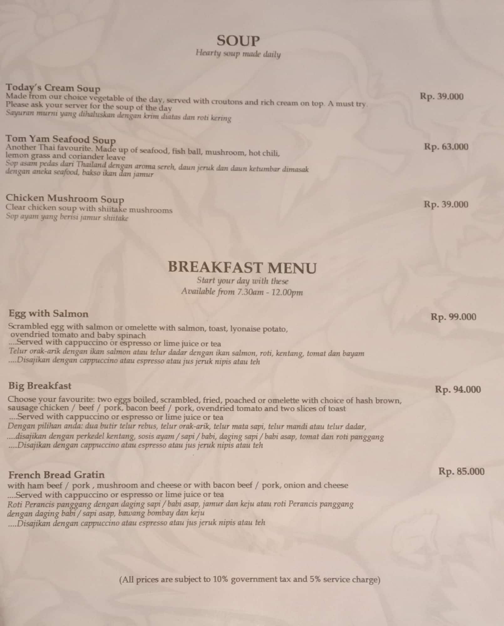 Seminyak Square menu