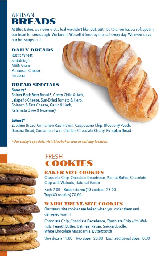 Blue Baker Menu, Menu for Blue Baker, College Station, College Station