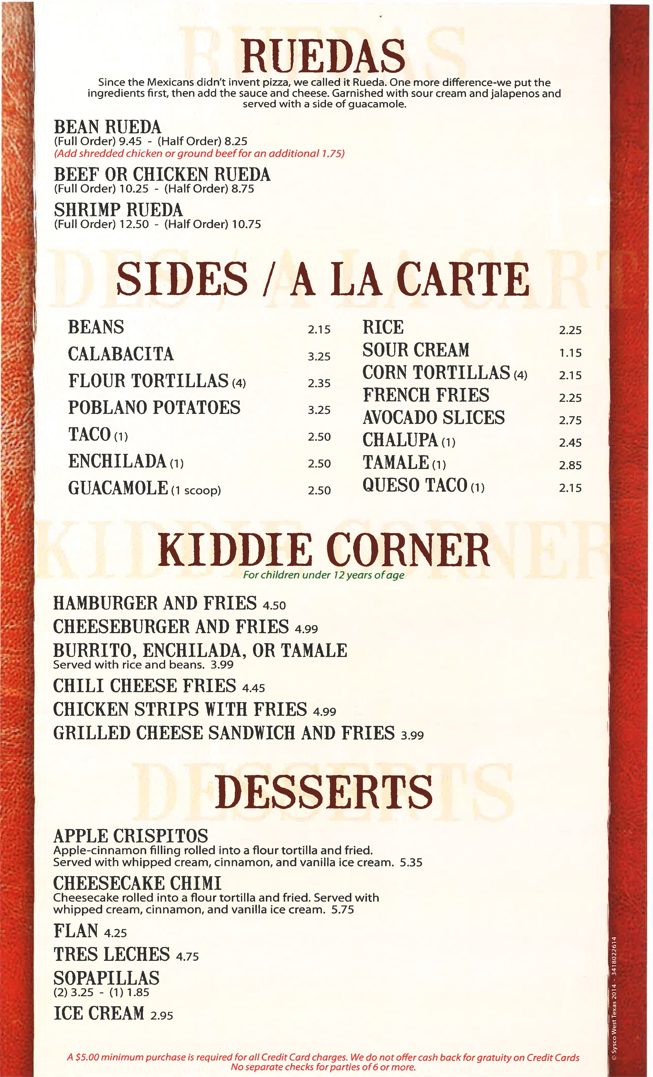 Menu at La Bodega Mexican Restaurant, Midland, N Big Spring St