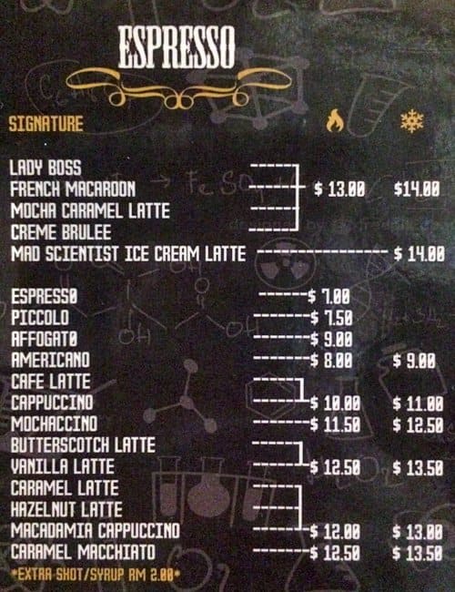 Chemistry Cafe + Lab Menu, Menu for Chemistry Cafe + Lab, Taman Sri