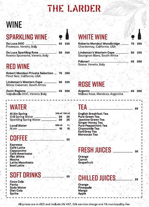 Menu at Larder,radisson Blu Dubai Waterfront restaurant, Dubai