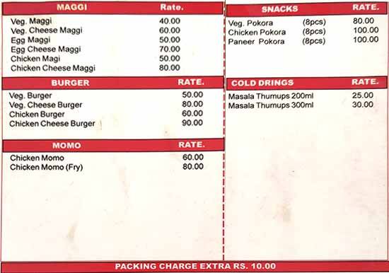 Palate Fast food menu