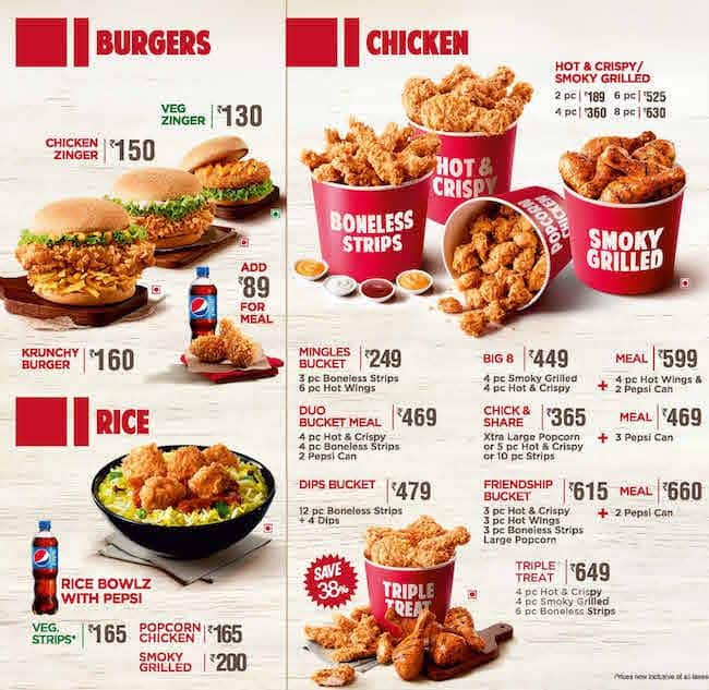 Kfc Menu