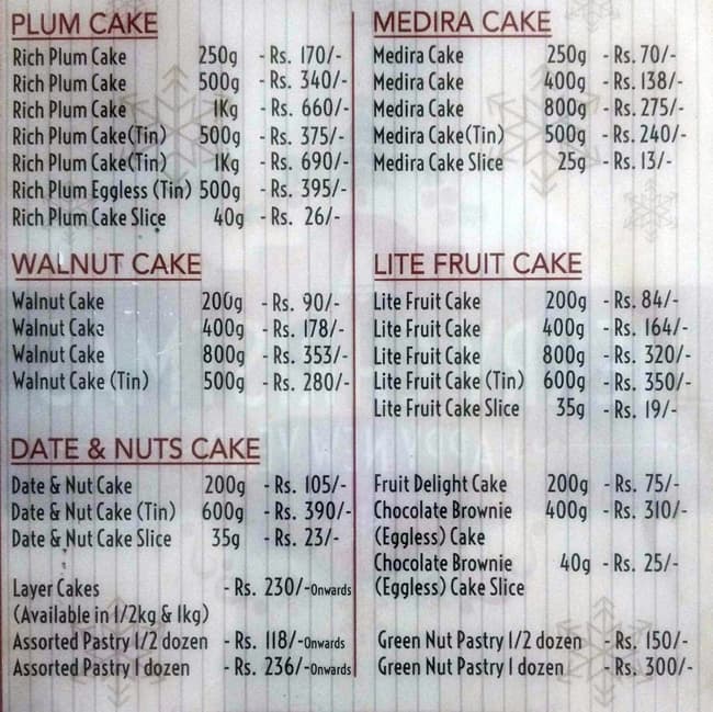 Menu at Cakes, Chennai, No.2