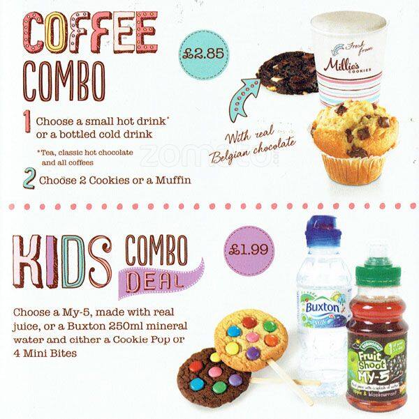 Menu at Millie's Cookies restaurant, Glasgow, 55 St Enoch Square