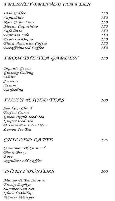 Axis- The Galaxy Hotel menu
