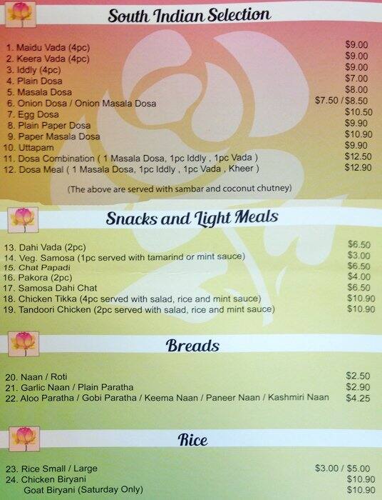 Flora Indian Restaurant & Cafe Menu Urbanspoon/Zomato