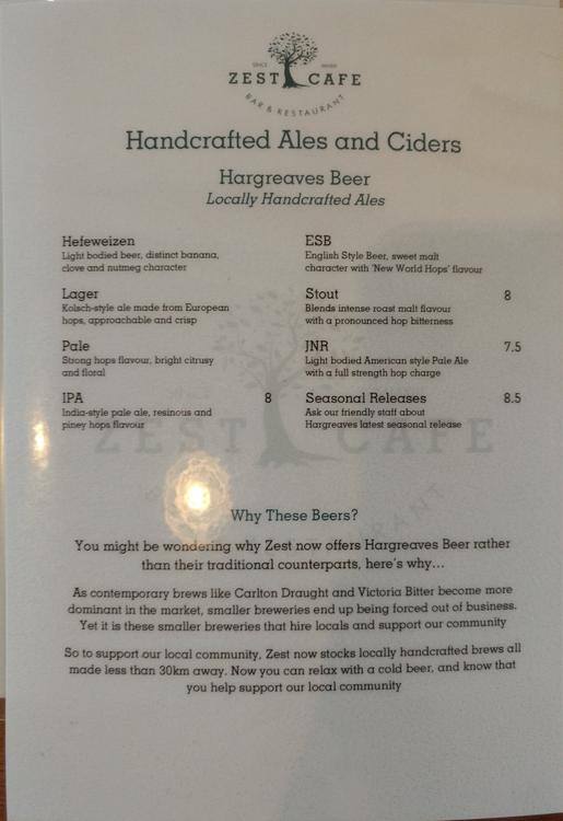 Menu at Zest restaurant, Emerald