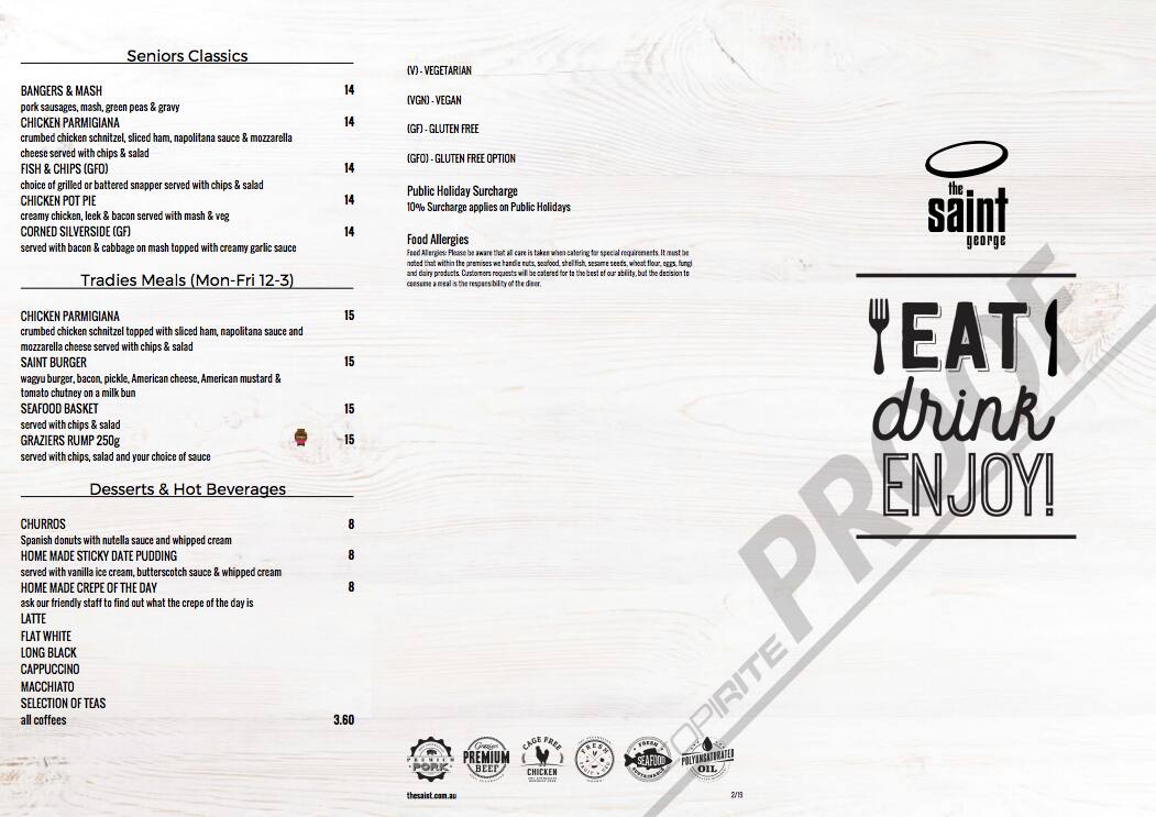 The Saint menu