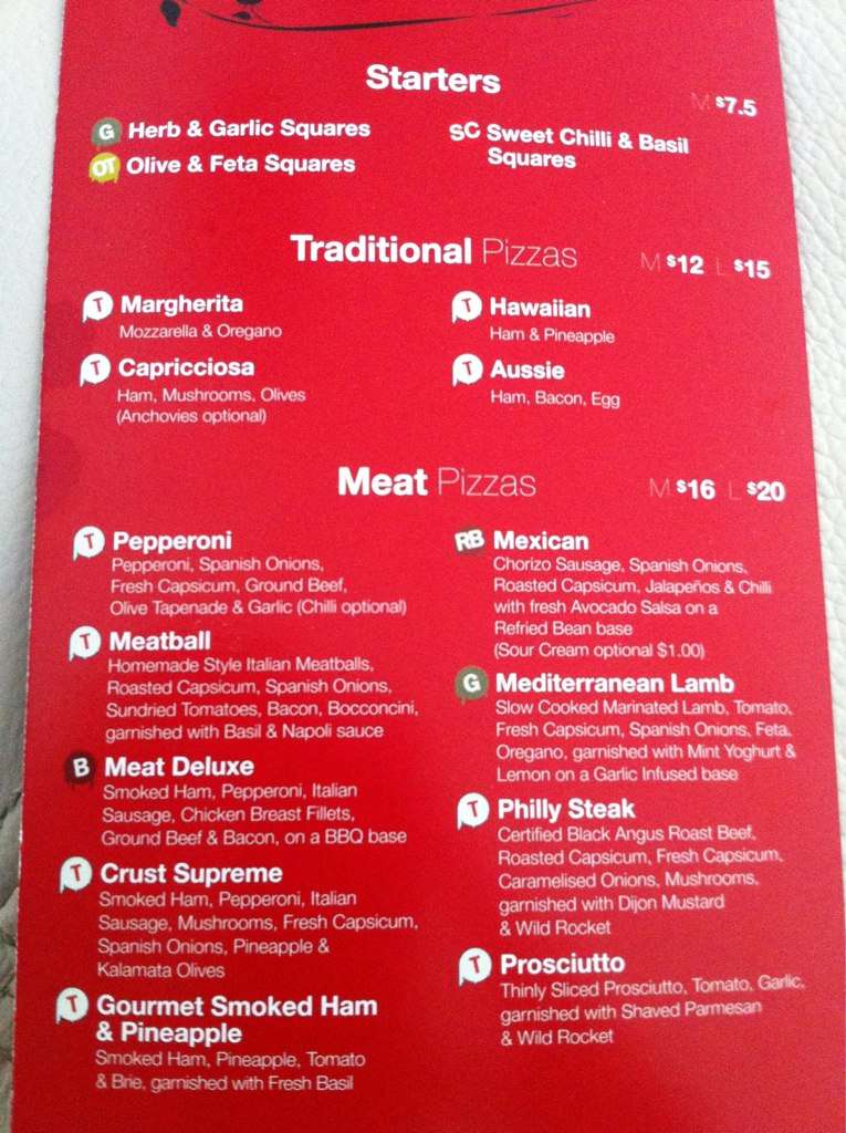 Crust Gourmet Pizza Bar Menu, Menu for Crust Gourmet Pizza Bar, Braddon