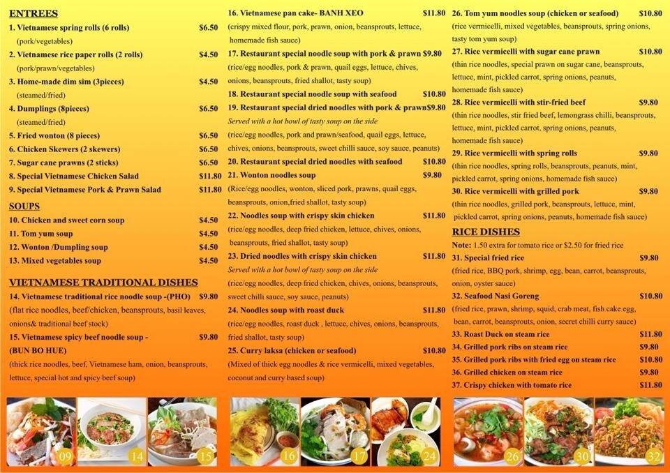 Menu at Ballarat Vietnamese Noodle House restaurant, Ballarat Central