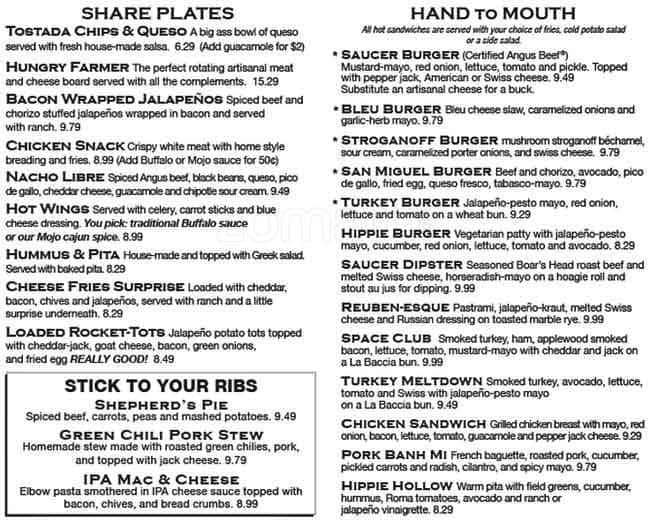 Flying Saucer Draught Emporium Menu Urbanspoon/Zomato